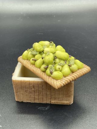 Vintage Dezine Handpainted Trinket Pear Box Basket w/Lid Rare GUC 2
