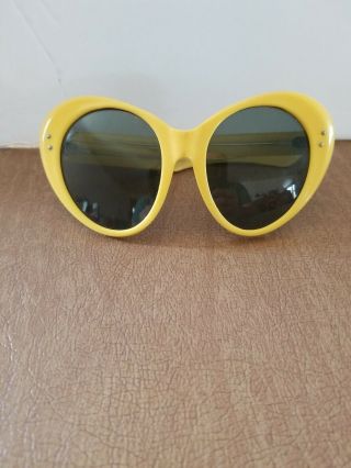 Rare Vintage Womens Yellow Sunglasses Made In France