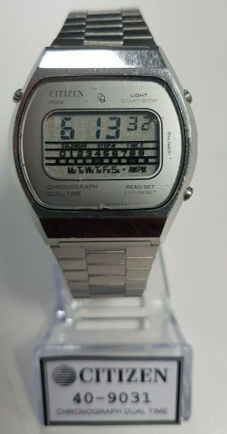 Rare Vintage Citizen Dual Time Chronograph 40 - 9031 Digital Quartz Watch
