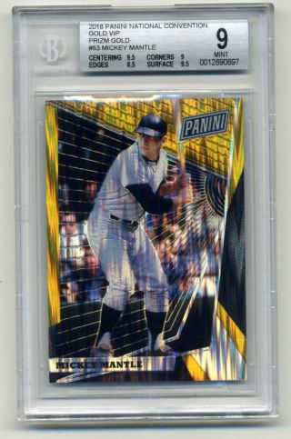 Mickey Mantle Bgs 9 2018 Panini National Convention Gold Vip Prizm D/10 Rare