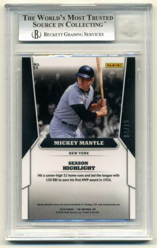 Mickey Mantle BGS 9 2018 Panini National Convention Gold VIP Prizm d/10 Rare 2