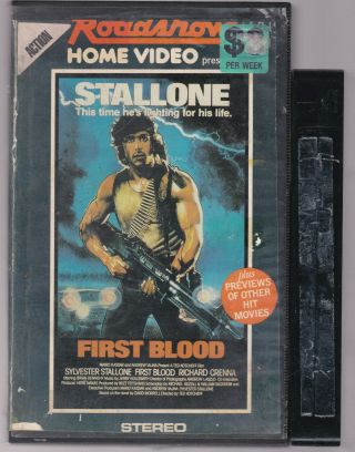 Rare Vhs First Blood Big Box Ex - Rental Video Tape Stallone Roadshow Home Video