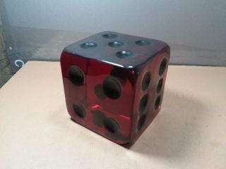 Rare Vintage Mcm Red Acrylic Single Dice Table Sculpture