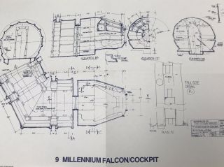 1977 Rare Star Wars Return Of Jedi Millennium Falcon Cockpit Blueprint To Scale