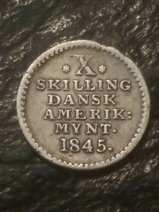Rare Denmark Danish West Indies 1845 10 Skilling Coin Us Virgin Islands