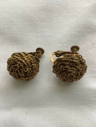 Rare Vintage 3/4 " Signed Miriam Haskell Goldtone Screw Back Clip Earrings