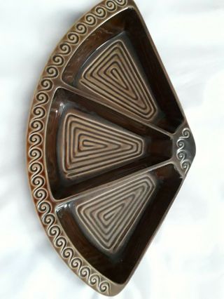 Rare Sylvac Totem Divided 3 Sections Crescent Shape Dish - Brown -