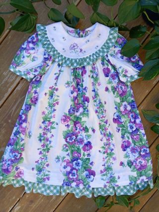 Vintage Rare Editions Purple Poppies Floral Gingham Dress Girls Size 6