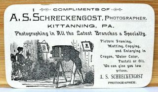 Rare C1900 Business Card As Schreckengost Photographer Kittanning Pennsylvania