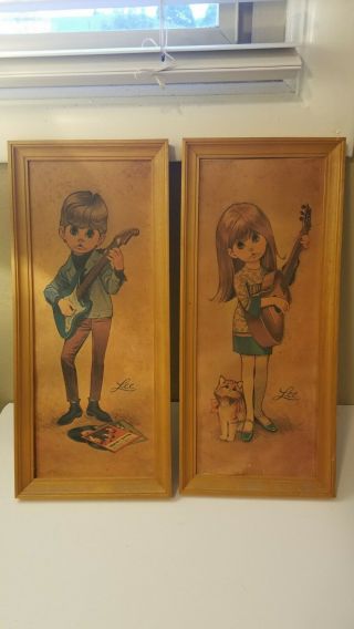 Vtg 60’s Lee Keane Big Eyes Kids Litho Usa 2 Pictures Teens And Music Rare