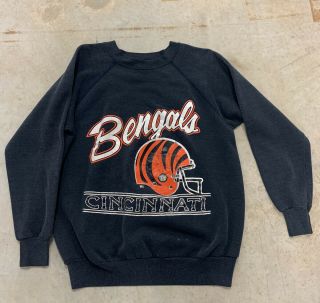 Vtg 80s Champion Cincinnati Bengals Crewneck Sweatshirt Black Size L Rare