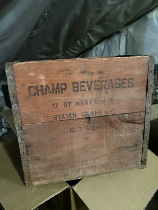 Vintage Wood Crate Staten Island Champ Beverage Company Rare Bargain Soda