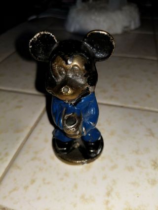 Antique Rare Solid Brass? Mickey Mouse Figurine Paper Weight In Sailor Uniform