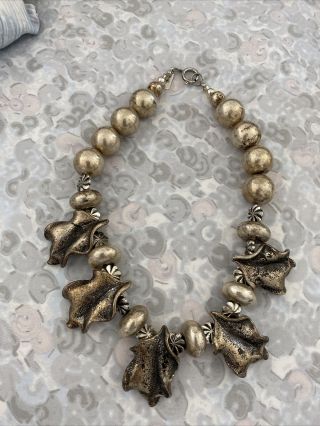 Rare Pauline Rader Silver / Gold Necklace Balls Flowers And Leaves Signed