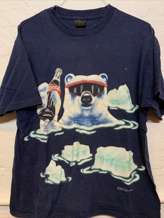 Vintage 90s 1995 Coke Coca Cola Polar Bear T Shirt Size Mens Xl Blue Rare