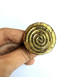 Rare Antique Brass Spiral Round Ring Sizable Adjustable Vintage Gypsy Ethnic Art