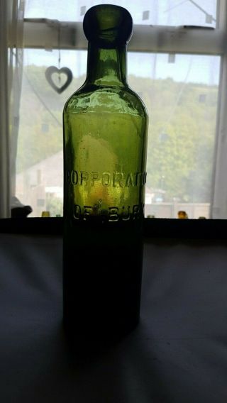 Rare Blob Top Green Soda Water Bottle " The Corporation Of Bury " Mineral Water