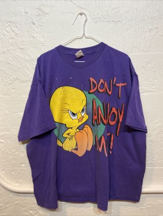 Vintage 90s Looney Tunes Tweetie Bird T Shirt Size Mens Xl/xxl Purple Rare