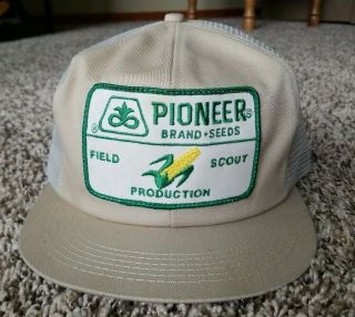 Vtg Pioneer Seed Farm Mesh Trucker Patch Hat Cap K - Products Usa Field Scout Rare