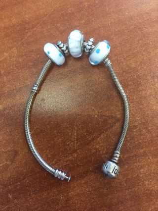 Rare Sterling Silver Pandora Bracelet With Charms And Glass Beads (925)