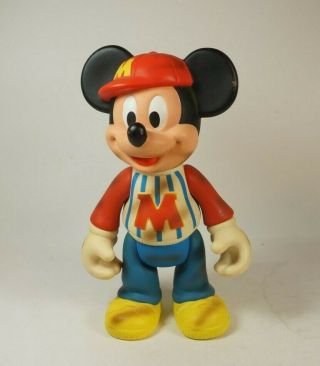 Vintage Disney 12” Posebable Plastic Mickey Mouse W/ Baseball Cap Rare