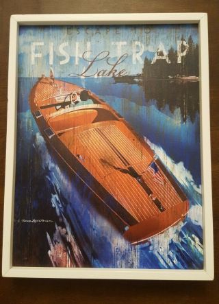 Chris Craft " Look " Vintage Wood Boat Art Sign,  On Wood Plank Rare Only One