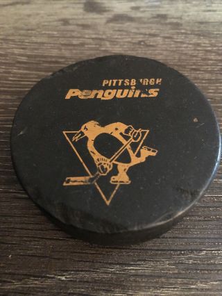 Rare Vintage Pittsburgh Penguins Channel 11 Orange Practice Puck