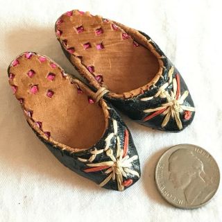Rare Vintage Hand - Made Miniature Shoes | Leather And Embroidered Detailing