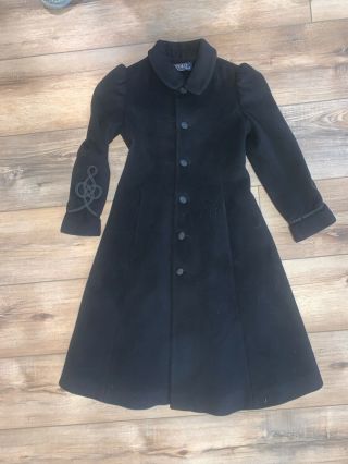 Euc Rare Polo Ralph Lauren Girls Kids Wool Black Long Coat Italy - Size 6