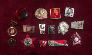 Vladimir Lenin Soviet Pins — Vintage Socialist Rare Complete Set Of 15 Pins