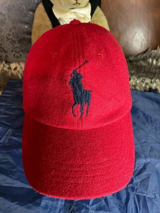Polo Ralph Lauren Hat Leather Strap Wool Red Rare Hard To Find