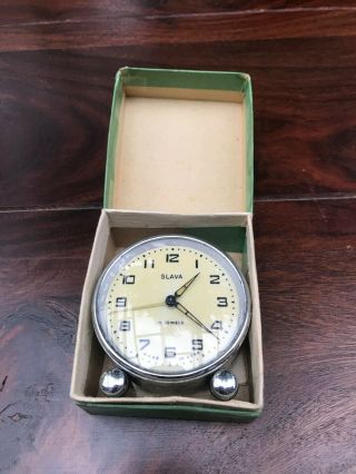 Vintage Mechanical Alarm Clock Slava 11 Jewels Russian Russia Soviet USSR Rare 2