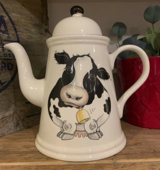 Vintage Rare Arthur Wood Front & Back Dairy Cow Coffee Pot / Tea Pot Large