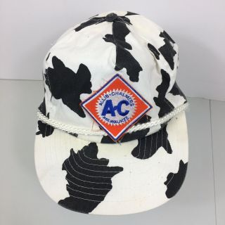Vintage Allis - Chalmers Milwaukee Hat Cap Holstein Cow Pattern Snap - Back Rare