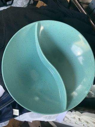 Vintage Holiday Kenro Blue Speckled Melamine Mcm Divided Serving Bowl Rare