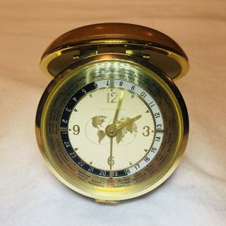 Rare Vintage Westclock 44115 Round Tan 1950s/60s World Time Travel Alarm Clock