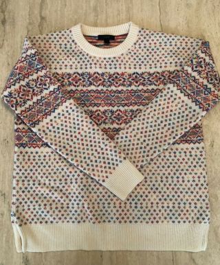 Women’s J.  Crew Wool Off White And Multicolor Fair Isle Sweater Size Small - Rare