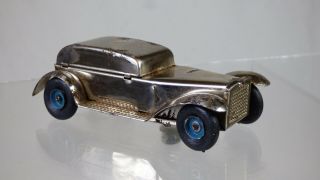 Vintage Foreign Chromed Metal Wind Up Toy Retro Car Rare Novelty No Key