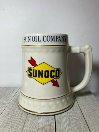Vintage Sunoco Sun Oil Company Tankard Stein Mug Ceramic Porcelain Rare