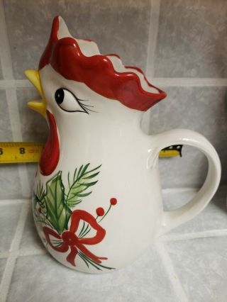 Vintage Chicken Christmas Pitcher Made In Italy Hand Painted Rare Collectibles