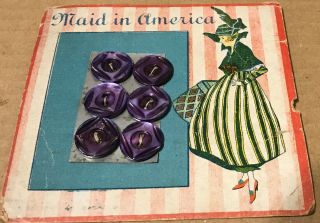 Rare Antique Large Maid In America Card Purple Mother Of Pearl Mop Buttons 5/8”
