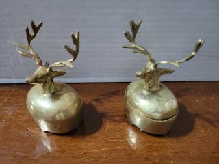 (2) Rare Vintage Brass Deer/buck Hunters,  Trinket Storage Boxes
