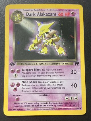1st Edition Dark Alakazam 1/82 Team Rocket Pokemon Card Holo Foil Rare Hp