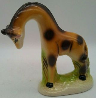 Giraffe Pair Ceramic Figurine Mcm Vintage Mid Century Retro Rare Orange Black 6 "