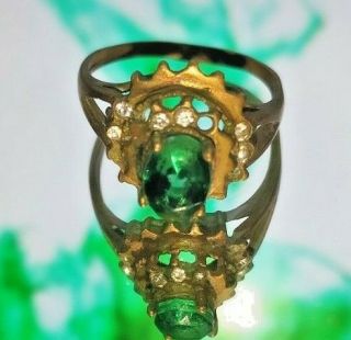 Rare Extremely Ancient Bronze Ring With Green Stone Antique Authentic