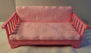 Vintage Barbie Doll House Furniture Accessory Pink Fold Out Sofa Couch Bed Rare