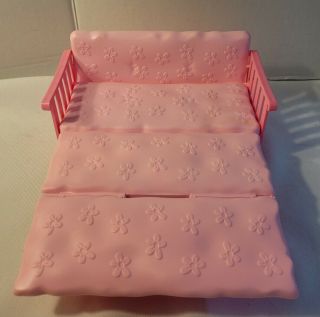 Vintage Barbie Doll House Furniture Accessory Pink Fold Out Sofa Couch Bed Rare 2