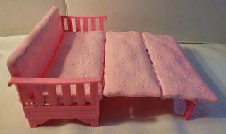 Vintage Barbie Doll House Furniture Accessory Pink Fold Out Sofa Couch Bed Rare 3