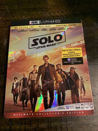 Solo:a Star Wars Story (4k Uhd/2 Blu - Rays) W/ Rare Slipcover Like