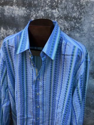 Robert Graham Rare Textured Fu Shirt L/s Stripes And Dots Casual Shirt Sz Xxl